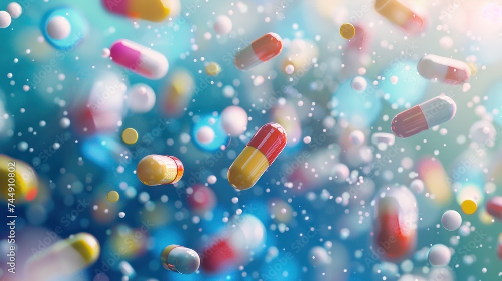 Abstract Floating Capsules Representing Pharmaceutical Advancements Abstract Floating Capsules Representing Pharmaceutical Advancements