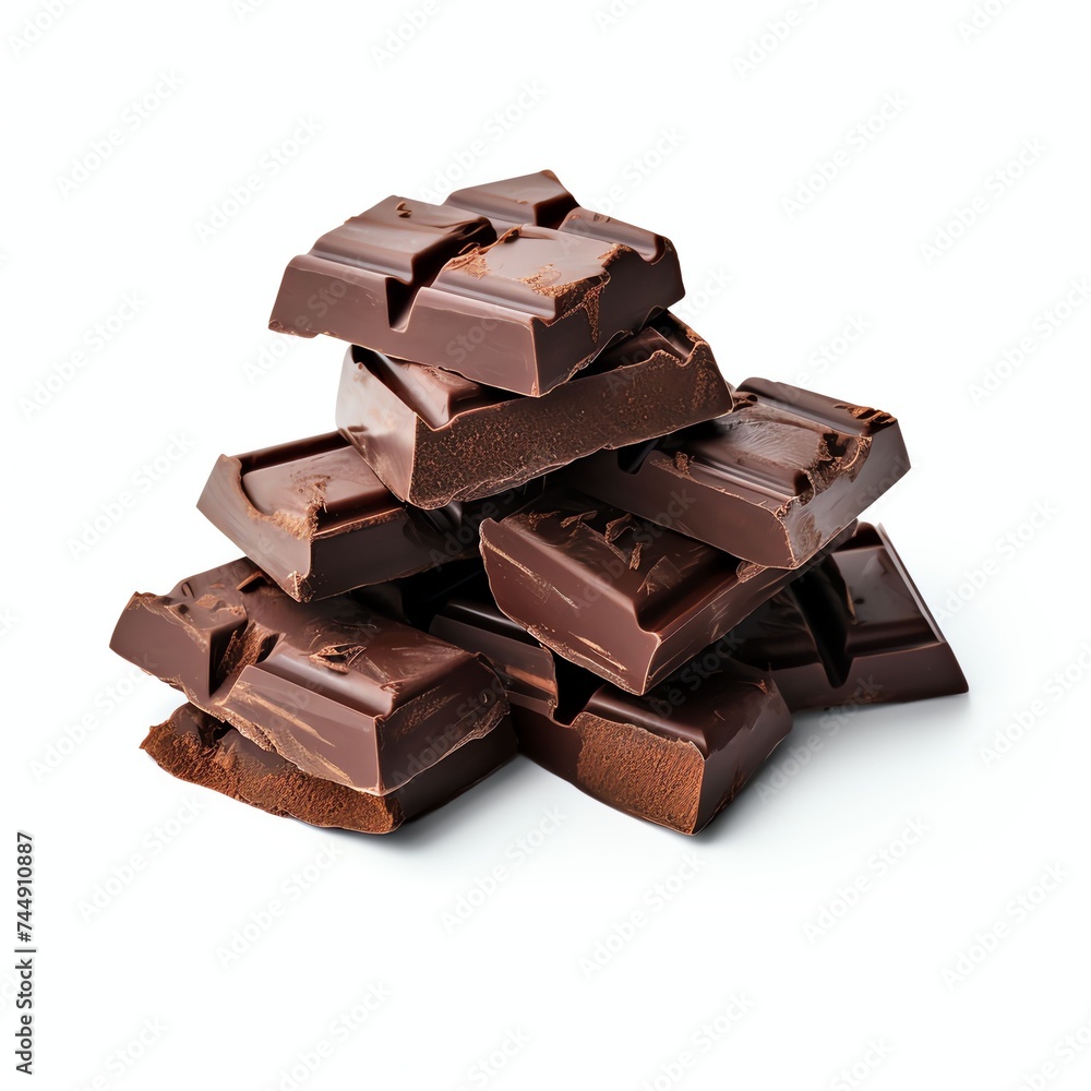 a pieces of black chocolate, studio light , isolated on white background a pieces of black chocolate, studio light , isolated on white background