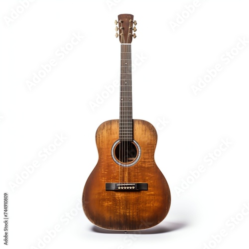 a old wooden guitar, studio light , isolated on white background