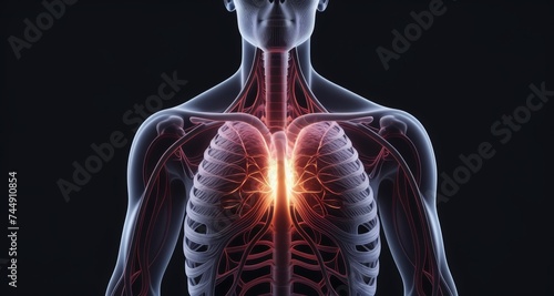  Illuminated human anatomy, showcasing internal organs and skeletal structure