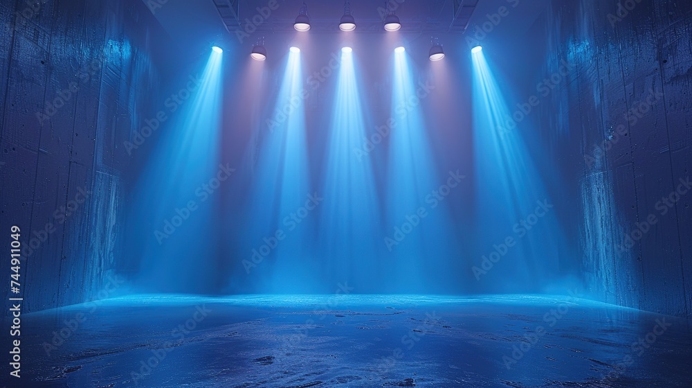 Blue spotlight background with studio lamp