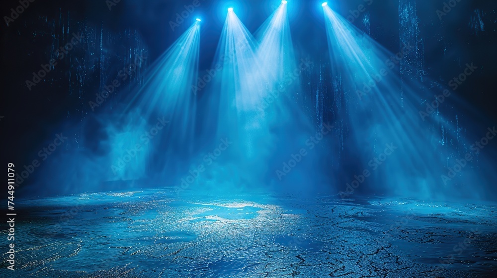 Obraz premium Blue spotlight background with studio lamp