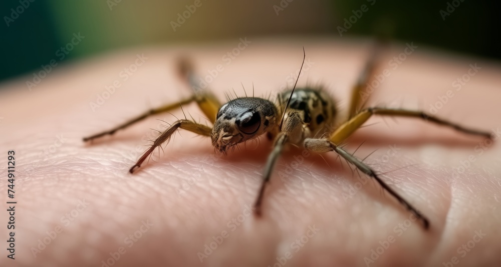 Fototapeta premium Close-up of a curious insect on a human hand
