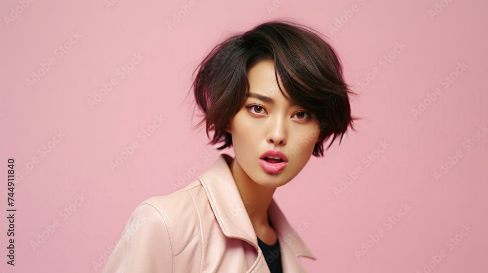 asian woman in business suit with pink background, ai asian woman in business suit with pink background, ai