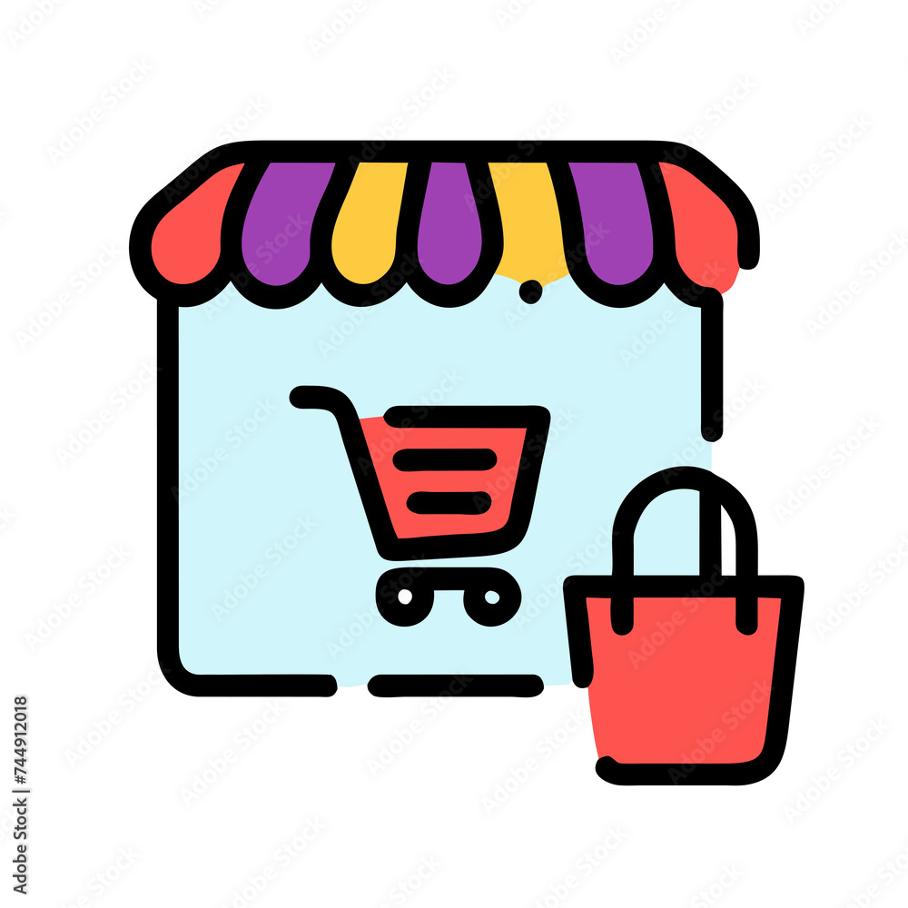 Shopping basket vector icon. Shopping cart line and flat icon. online shopping concept