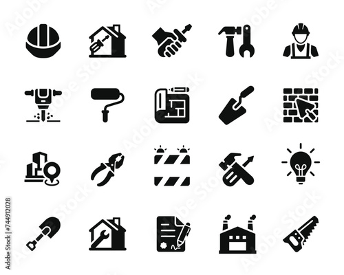 Construction icon set isolated on transparent background