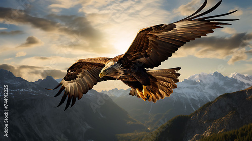 A golden eagle soaring through the sky.