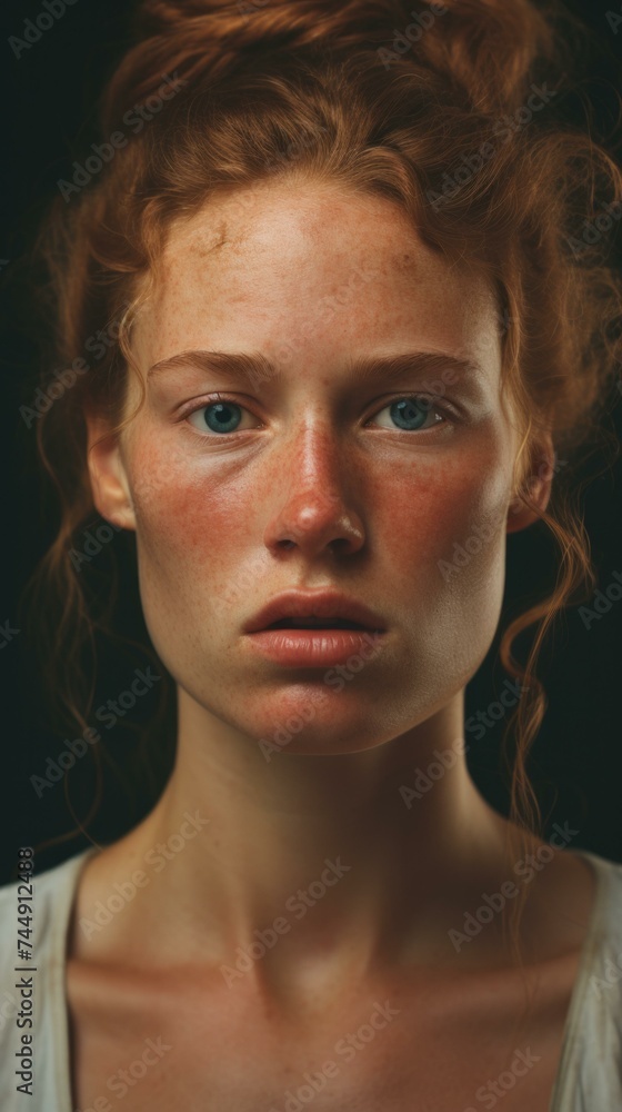 A woman with red hair and freckles. Generative AI.