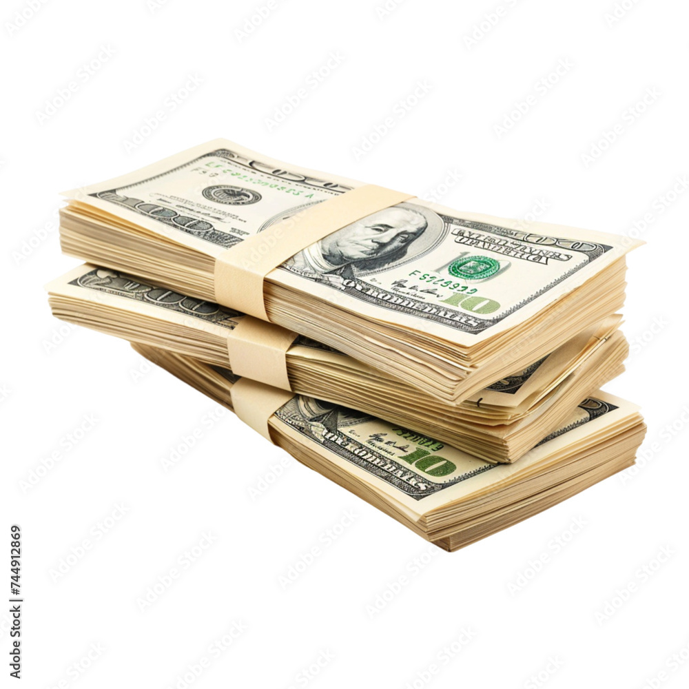 pile of three bundles of money on transparent background pile of three bundles of money on transparent background
