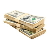 pile of three bundles of money on transparent background