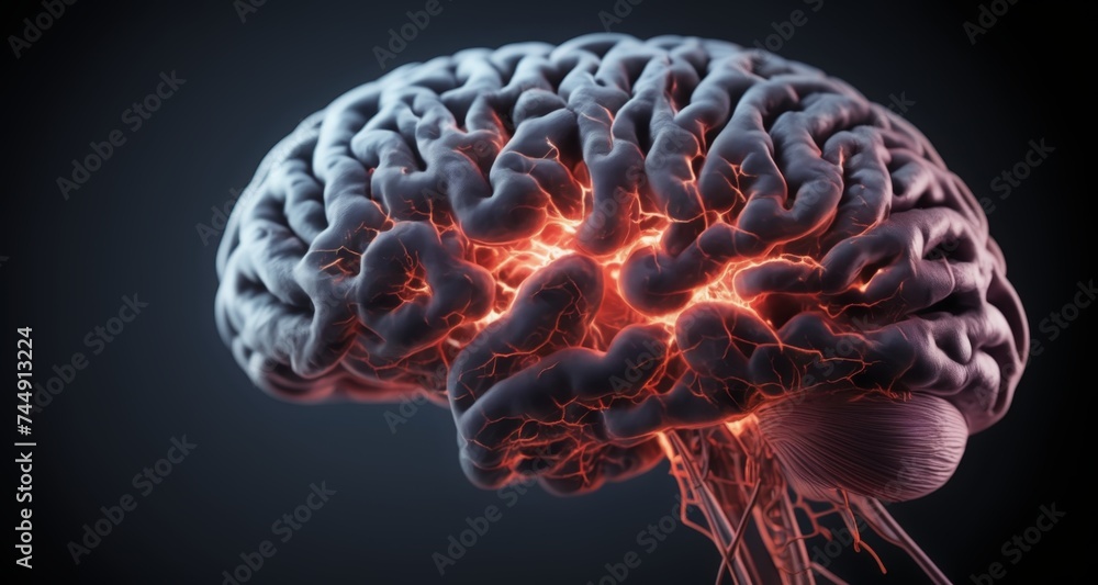 Neural network in action - A 3D rendering of a human brain with ...