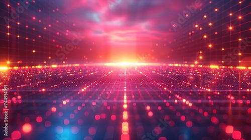 Beautiful futuristic lights and reflections with grid background.