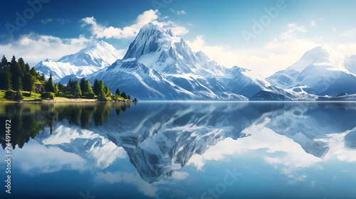 A reflection of mountains in a tranquil lake. © Muhammad