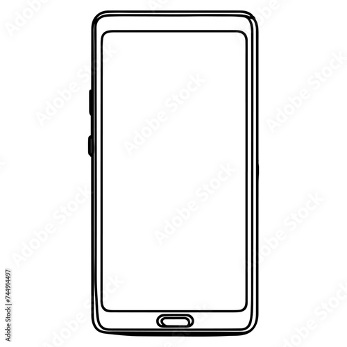 Close up doodle modern smart phone mockup. Continuous black single lines drawing art icon. blank screen transparent background vector