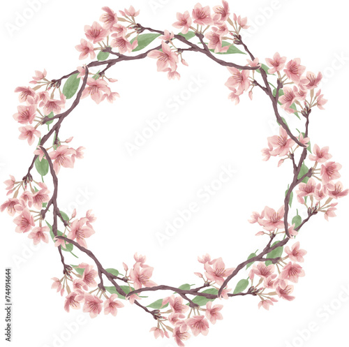葉桜の丸型ベクターフレーム02（水彩風）