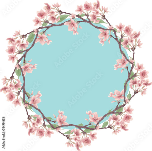 水色の葉桜の丸型ベクターフレーム02（水彩風）