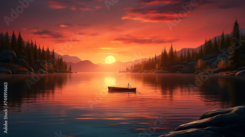 A serene sunset over a calm lake. © Muhammad