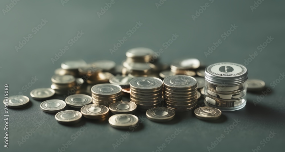 A collection of coins, a symbol of wealth and savings A collection of coins, a symbol of wealth and savings