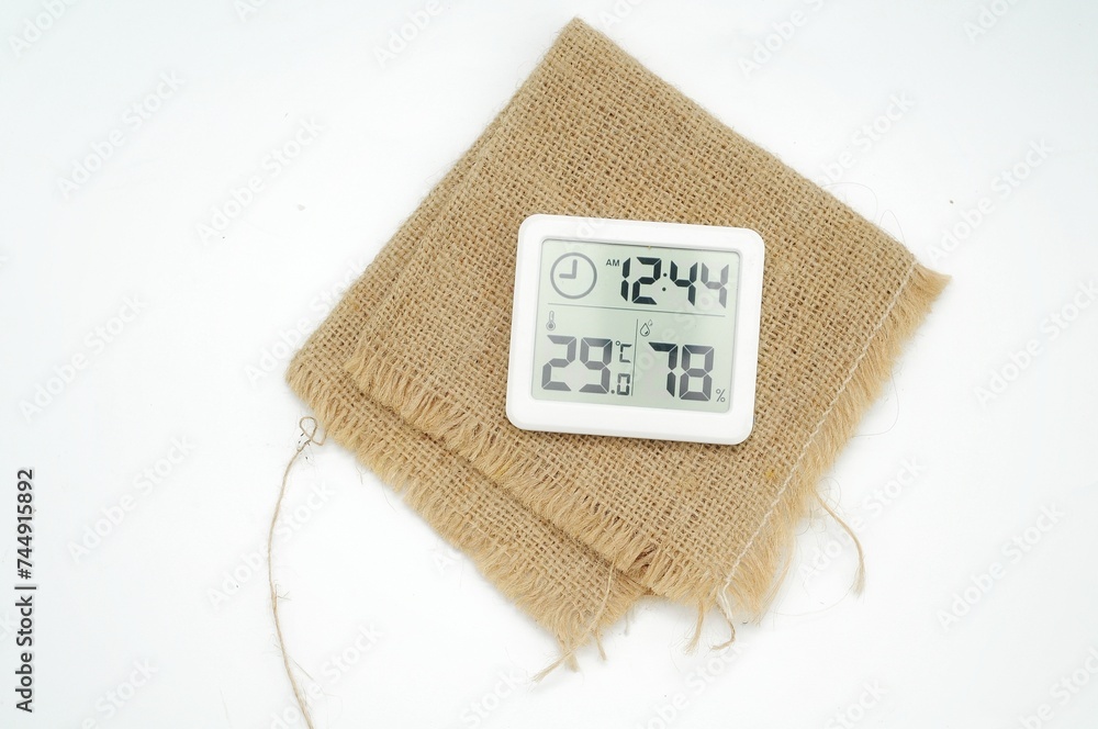 A hygrometer is an instrument which measures the humidity of air or some other gas: that is, how much water vapor it contains - obrazy, fototapety, plakaty 