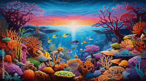 A vibrant coral reef teeming with marine life. © Muhammad