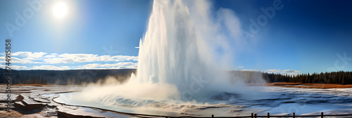 Epic display of geo-thermal power: A fierce Geyser eruption against the impartial blue sky