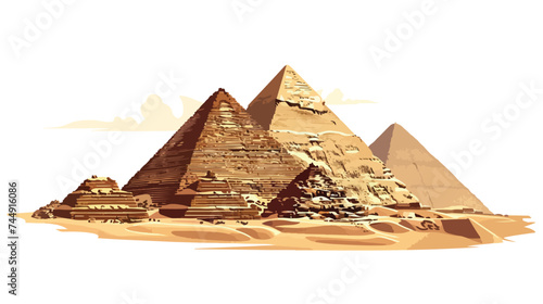 Egyptian pyramids desert isolated on white backgroun