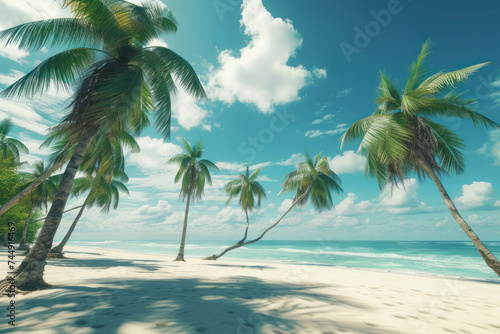 Beach with tropical palm trees sea and sky © Black Pig
