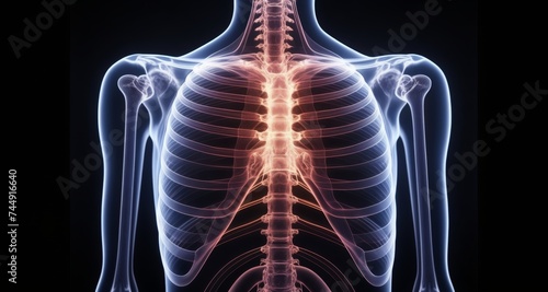  An X-ray of a human torso, highlighting the spine and ribcage