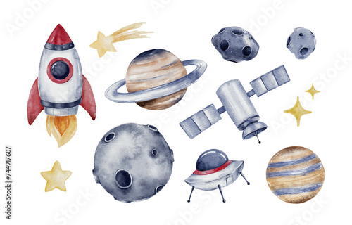 Set of Watercolor Space Element