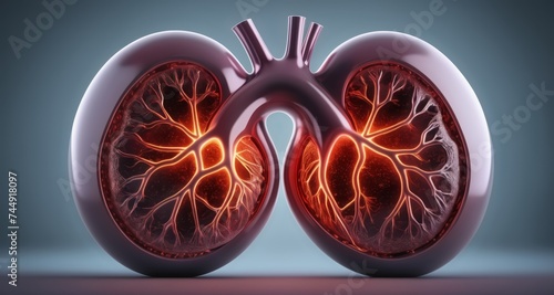  Vivid 3D rendering of human lungs, highlighting intricate bronchial tree and air sacs