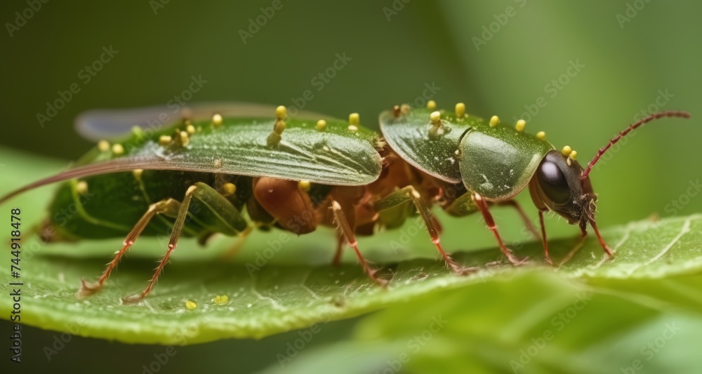 Nature's Artistry - A Close-Up of a Green and Brown Leaf Bug Nature's Artistry - A Close-Up of a Green and Brown Leaf Bug