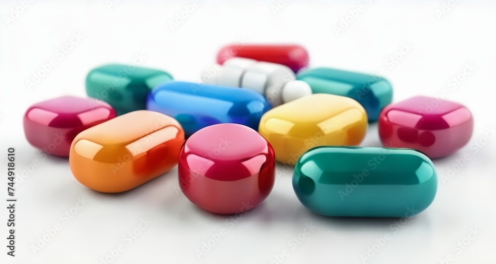 Colorful, glossy, plastic toy capsules on a white background Colorful, glossy, plastic toy capsules on a white background