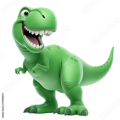 Isolated 3d cartoon funny dinosaur t-rex a white background. Sweet friendly cute dinosaur. A parody, a caricature. Isolated on white background as transparent PNG © Andrey Shtepa