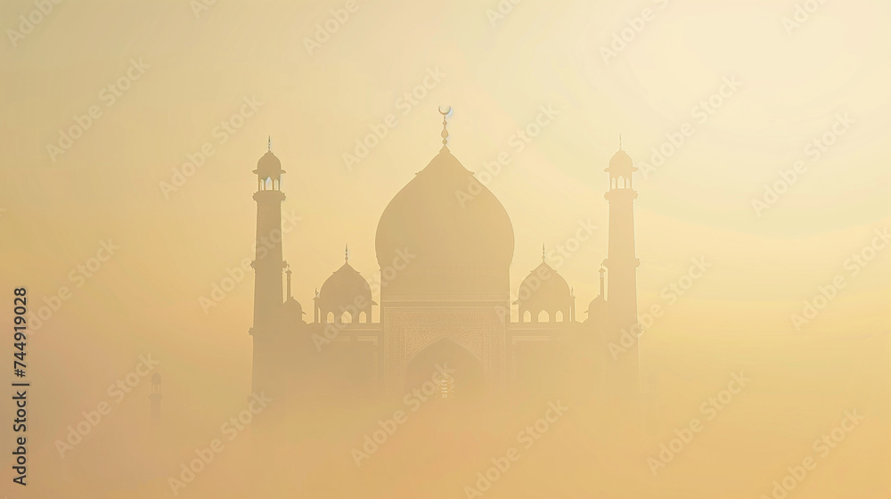 Blank banner design with mosque silhouette background, Ai Generated Images