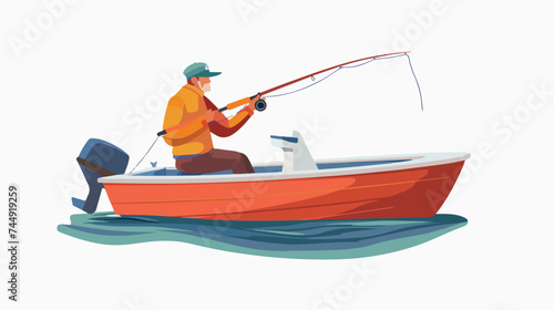 Fisherman on boat icon image vector illustration des