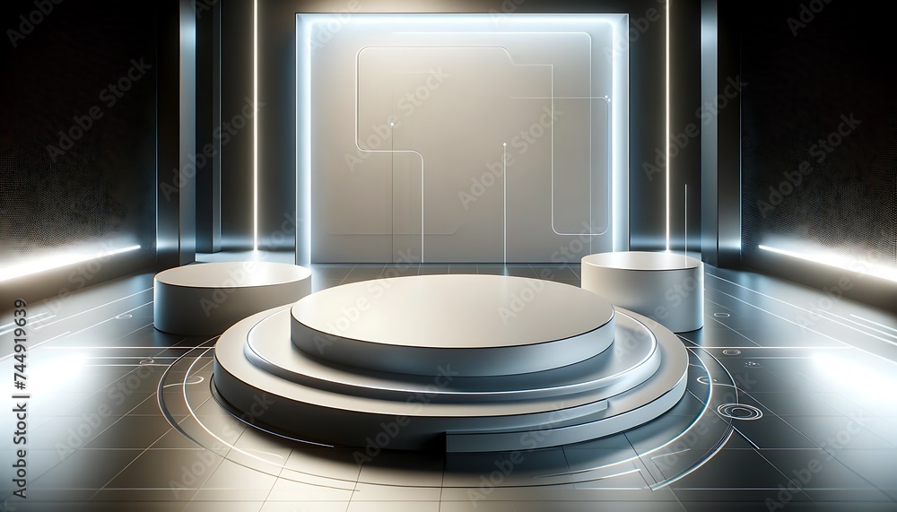 minimalist 3D podium situated in a futuristic setting. 3d stage for product display. an abstract platform for product presentation. 3d round shape for advertisement. tech products mockup. minimalist 3D podium situated in a futuristic setting. 3d stage for product display. an abstract platform for product presentation. 3d round shape for advertisement. tech products mockup.