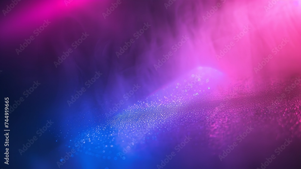 A fuzzy color gradient Blue, Pink, and Purple abstract dark setting over a gritty color level and space, Generative AI.