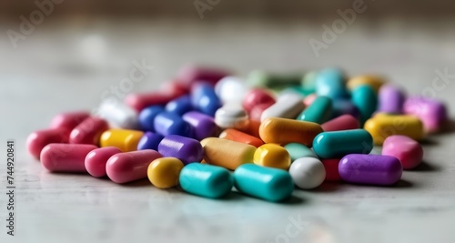  Vibrant assortment of colorful pills on a surface