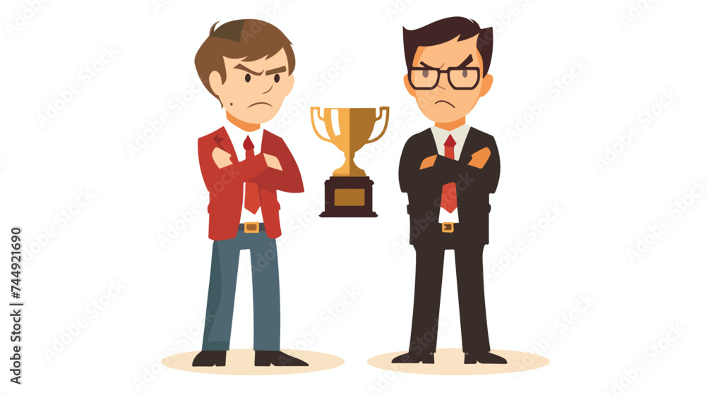 Flat design businessman holding trophy and jealousy