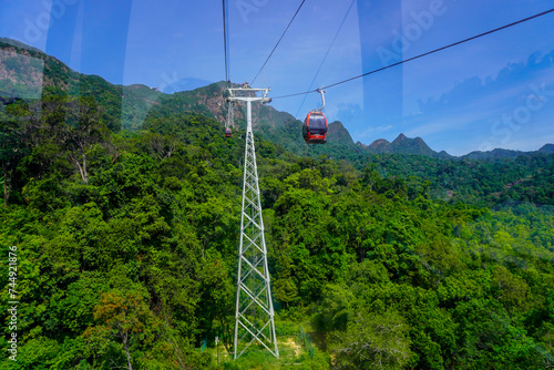Cable car on the Sky Bridge of Langkawi Island in Malaysia.