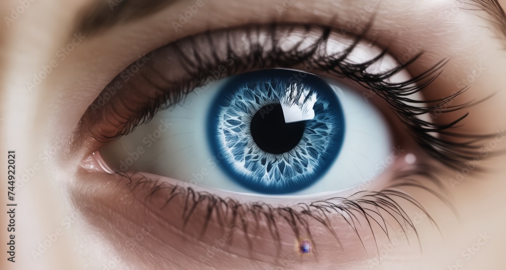 Fototapeta premium Intense gaze of a person with striking blue eyes