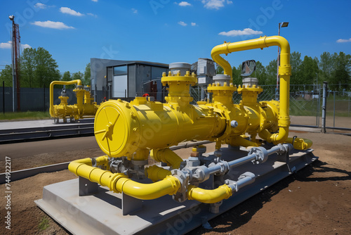 There are additional equipment distribution gas transport compressors for pumping natural gas on yellow gas pipeline AI Generation