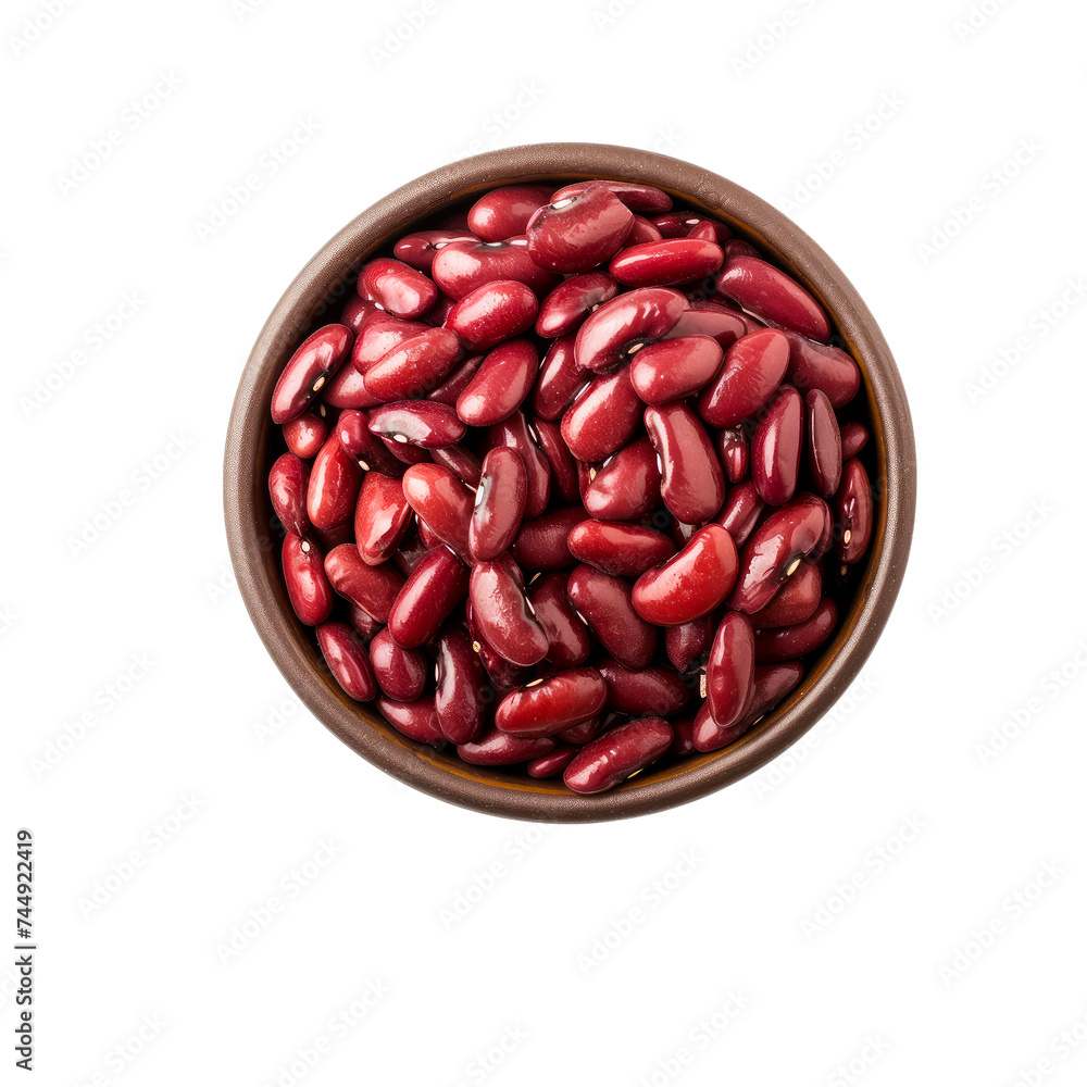 Red kidney beans in a round bowl on white background from birds eye view, isolated on a white background. Red kidney beans in a round bowl on white background from birds eye view, isolated on a white background.