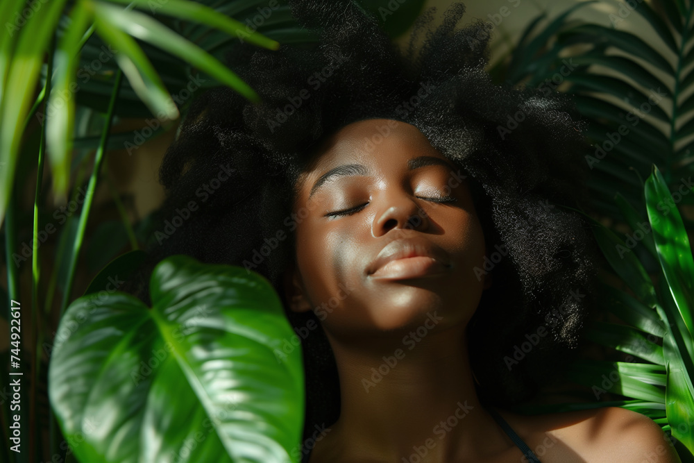 Natural Beauty Retreat: African-American Woman Enjoys Sensual Spa Treatment in Nature Natural Beauty Retreat: African-American Woman Enjoys Sensual Spa Treatment in Nature