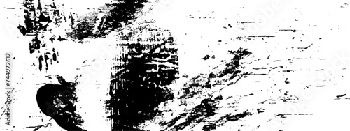 Vector stroke paint brush paint japan black ink style splatter, black and white background with grunge texture.