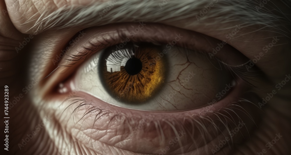  Intense gaze of an older person with a yellowish eye - obrazy, fototapety, plakaty 