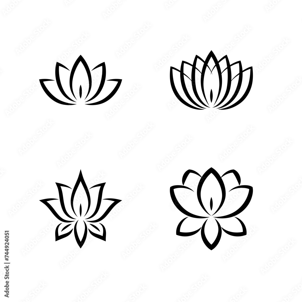 Vector lotus flower icon set, logo design template.