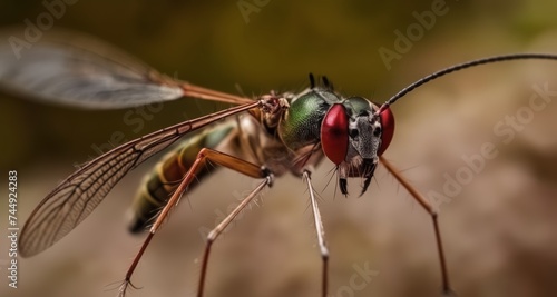  Close-up of a vibrant dragonfly with striking red eyes © vivekFx