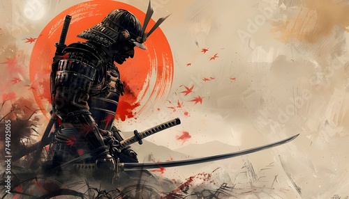 Illustration about samurai warriors in Japanese history.