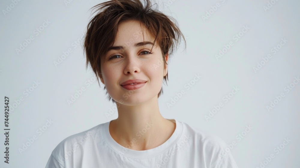 photo of a satisfied beautiful woman with no makeup happy face women's day poster photo of a satisfied beautiful woman with no makeup happy face women's day poster